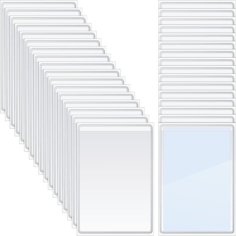 Geyee 60 Pcs 5 x 8 Inch Self Adhesive Shop Ticket Holders Clear Plastic Sleeves Adhesive Labeling Pockets Job Ticket Holders Work Order Peel Stick Display Pockets for Office Planners Document Card - Image 1